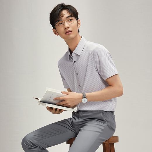 【高弹】柒牌男士短袖衬衫2025夏季新款时尚休闲含莫代尔细格衬衣	128A70290 商品图1