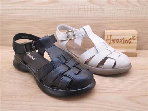 2023年豪行夏款正品纯皮女鞋简约舒适百搭低跟包头女凉鞋23220688 商品图1