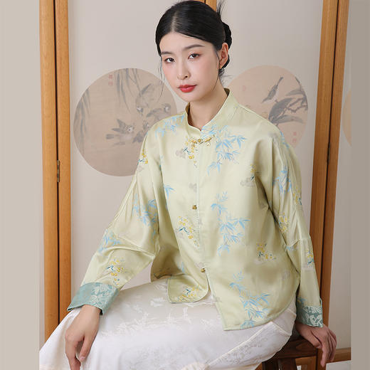 致橡树2024早秋新款中式提花衬衫中襟外套XFL246298-T 商品图1