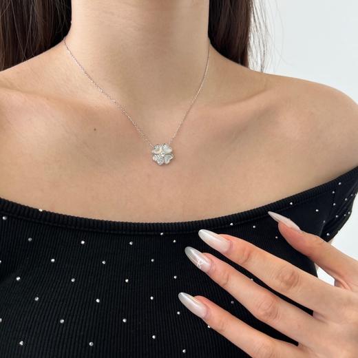 s925纯银心形爱心贝母锆石拼接四叶草百搭项链 商品图4