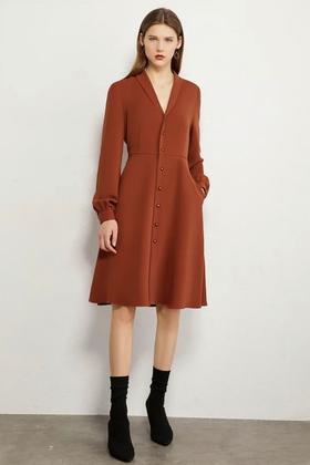 AMII/艾米 砖红色单排扣连衣裙 13917
