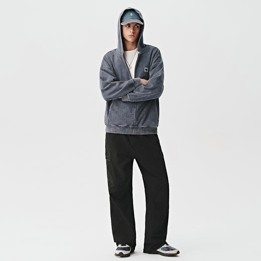 714street重磅水洗做旧连帽卫衣开衫男2024秋季新款针织外套女款 商品图3