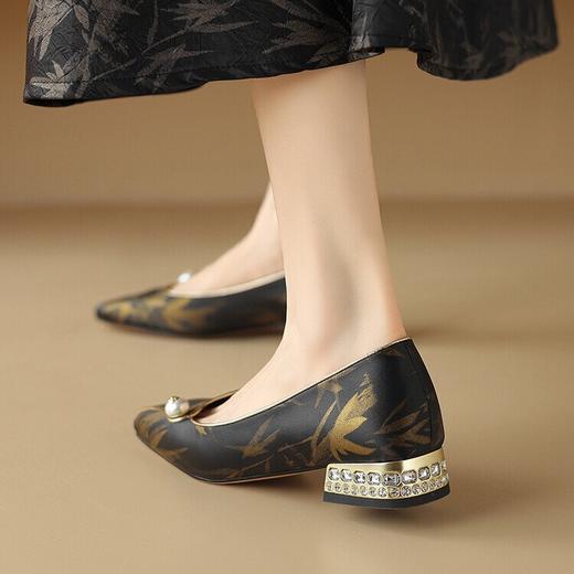 【预售5天】法式复古拼接方头玛丽珍低跟真皮单鞋大码鞋女NDXC&6676 商品图4