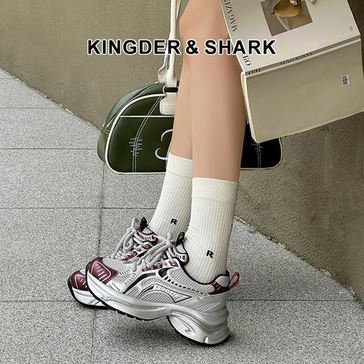 经典鲨2024年秋款安可拉红韩版网面舒适透气老爹鞋休闲鞋女KW160-D37231 商品图0