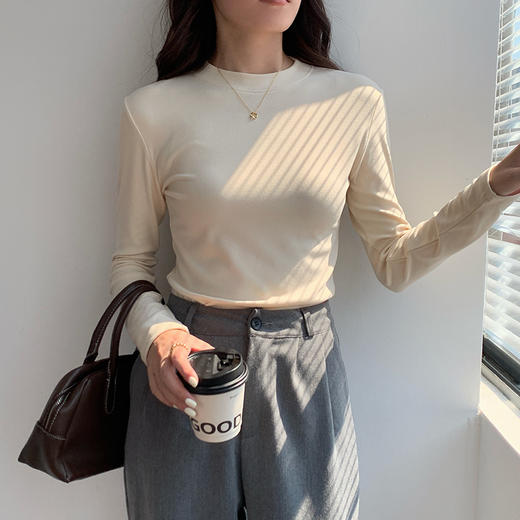 抢2件79元  秋冬椰绒爆款打底衫园领加厚纯色女内搭磨毛保暖上衣t恤针织衫 商品图2