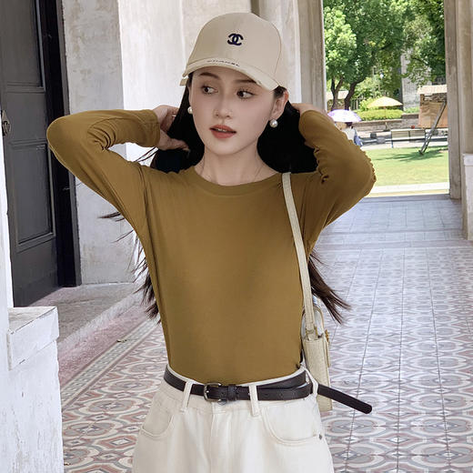 圆领打底衫女2024早秋新款女装洋气百搭纯色打底上衣长袖可外穿 商品图1