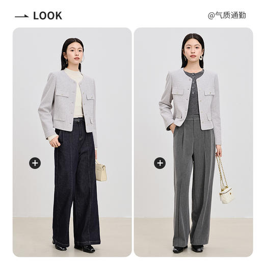 【商场同款】CNJ4859“睿智精英外套” 浅花纱灰色 气质无领设计 精致镂空雕花金属扣 长短适中 穿出好比例 商品图5