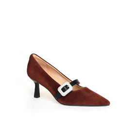 豪麟名鞋奥莱迪嘉女鞋玛丽珍鞋羊反绒面革DJELA42WP010酒红色  原价1660元