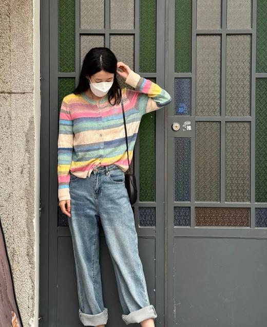 822-3渠道尾货 西太后 土星刺绣 多巴胺彩虹条纹 针织开衫 滑溜溜 商品图5