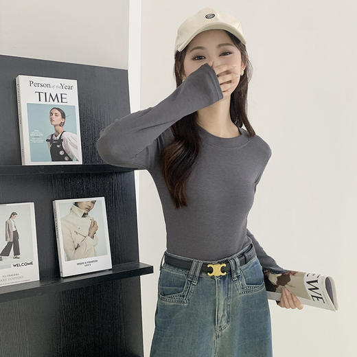 秋冬螺纹诺羊绒圆领打底衫秋季女t恤内搭长袖上衣可外穿针织衫 商品图1