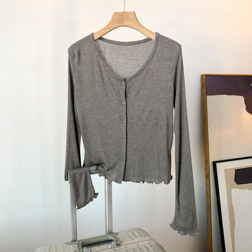 雀说软糯木耳边开衫松舒适桑蚕丝莱赛尔圆领长袖针织衫女防晒AL 商品图5