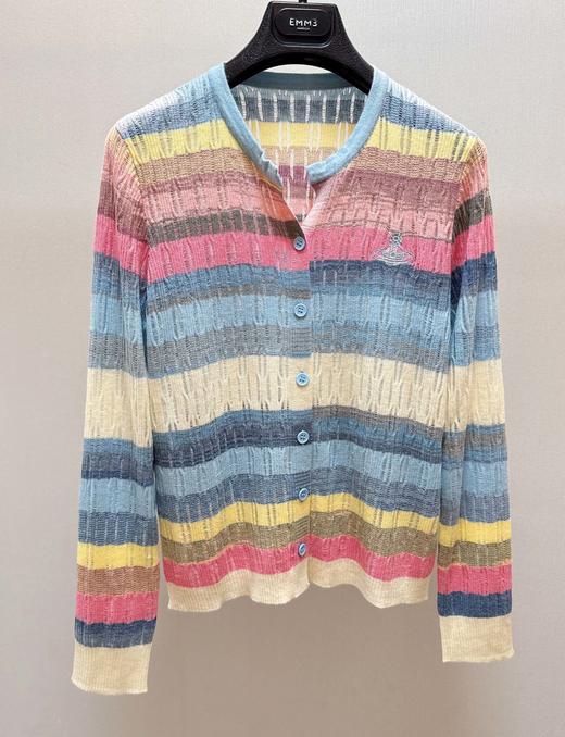 822-3渠道尾货 西太后 土星刺绣 多巴胺彩虹条纹 针织开衫 滑溜溜 商品图9