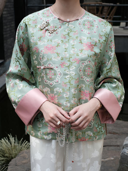 盛唐牡丹 |宝相花重缎宋锦偏襟上衣 商品图1