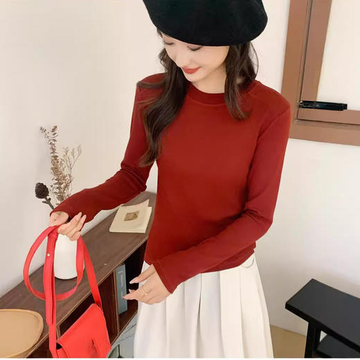 秋冬螺纹诺羊绒圆领打底衫秋季女t恤内搭长袖上衣可外穿针织衫 商品图0