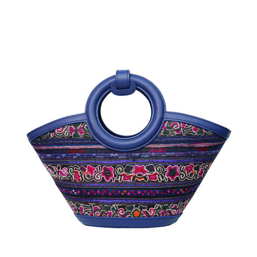 深山集市原创手作 盘线绣蓝色圆柄包HY05030147 商品图0