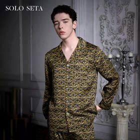 Solo seta22姆米男士真丝长款套装桑蚕丝凉感家居服丝绸印花新款