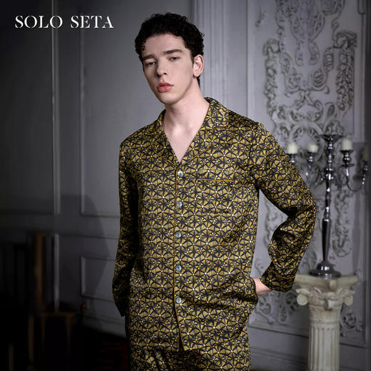 Solo seta22姆米男士真丝长款套装桑蚕丝凉感家居服丝绸印花新款 商品图0