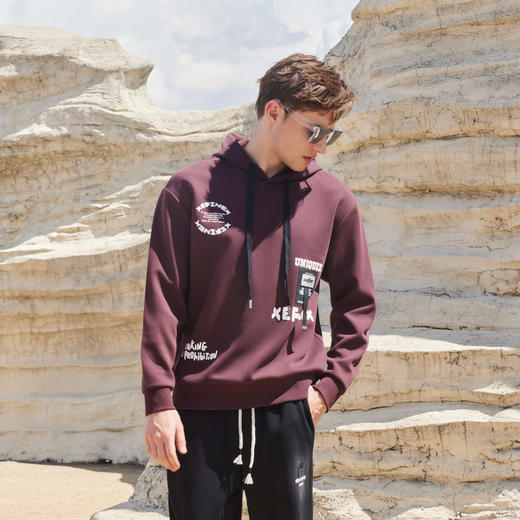 半身缘男装 秋季宽松版型英文印花休闲连帽卫衣243212P04512906 商品图2