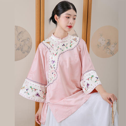 致橡树2024早秋新款刺绣斜襟提花二大衫上衣V241273-T 商品图4