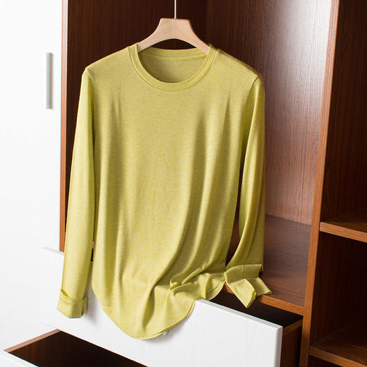 雀说面膜桑蚕丝打底衫 白色春夏内搭女修身天丝长袖T恤AL 商品图8