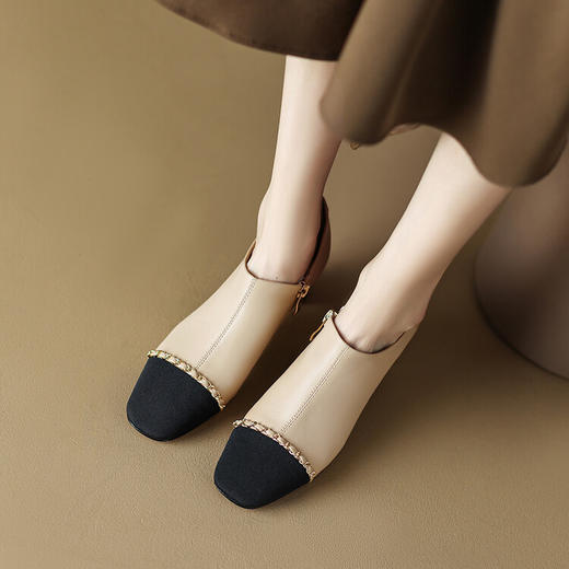 【预售5天】拼色深口单鞋，方头粗跟高跟鞋HCYYHD&3295 商品图1