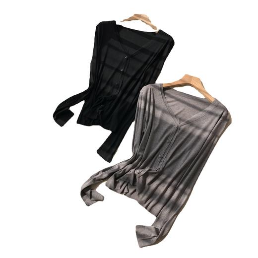 雀说柔软轻薄蚕丝开衫女夏宽松莱赛尔V领长袖针织空调衫AL 商品图4