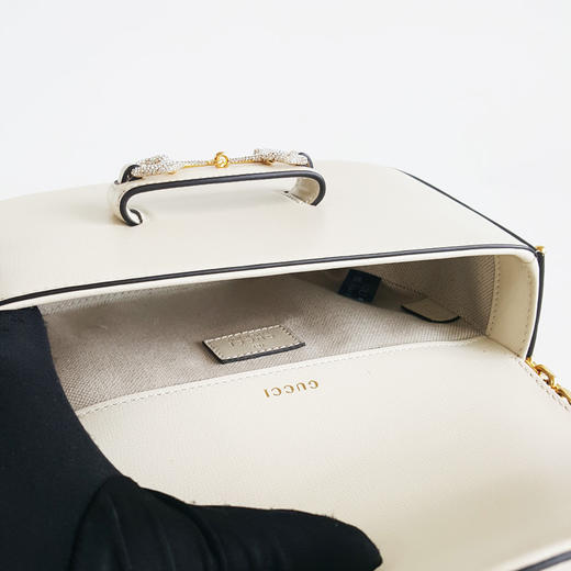 【98新】Gucci古驰1955系列女士白色全皮mini马衔扣钻扣1955链条包单肩包200824NJS01 商品图10