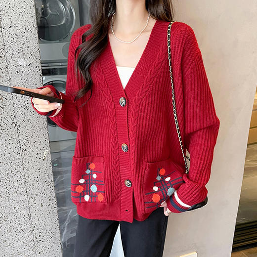 大码针织开衫2024秋冬新款女装外搭上衣秋冬韩版时尚麻花毛衣外套 商品图1