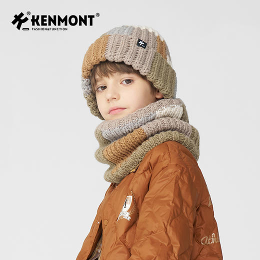 卡蒙儿童秋冬拼块撞色卷边保暖手工毛线帽KM-4460 商品图4