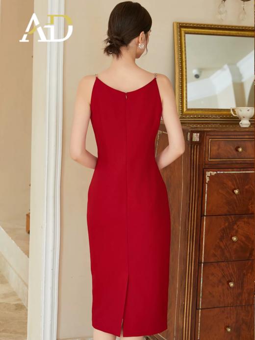 AD红色修身吊带连衣裙女收腰显瘦中长款包臀裙御姐风情万种的裙子 商品图3