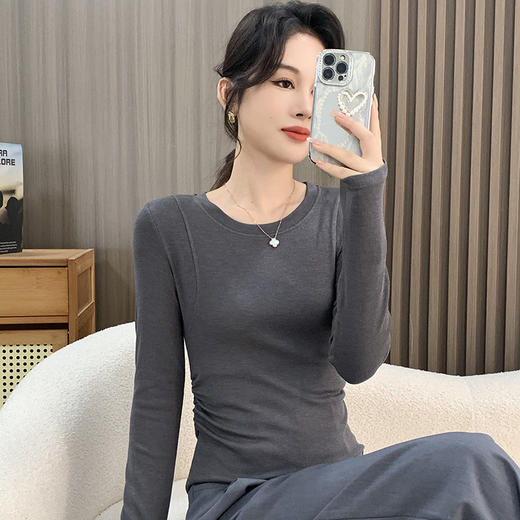 秋冬螺纹内搭修身收腰长袖打底衫女有设计感上衣百搭t恤针织衫 商品图1