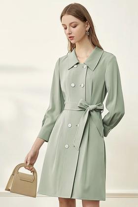 SENTUBILA尚都比拉 简约纯色双排扣风衣式连衣裙 13903