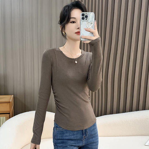 秋冬螺纹内搭修身收腰长袖打底衫女有设计感上衣百搭t恤针织衫 商品图2