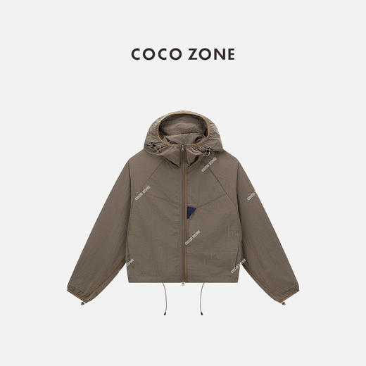 COCO ZONE 格纹撞色连帽外套双头拉链长袖上衣CC2C1321 商品图0