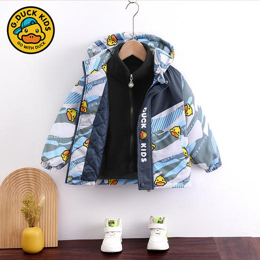小黄鸭儿童冲锋衣2024春秋两件套男童女童三合一防风保暖外套 商品图11