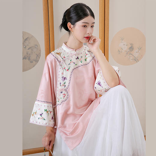 致橡树2024早秋新款刺绣斜襟提花二大衫上衣V241273-T 商品图0