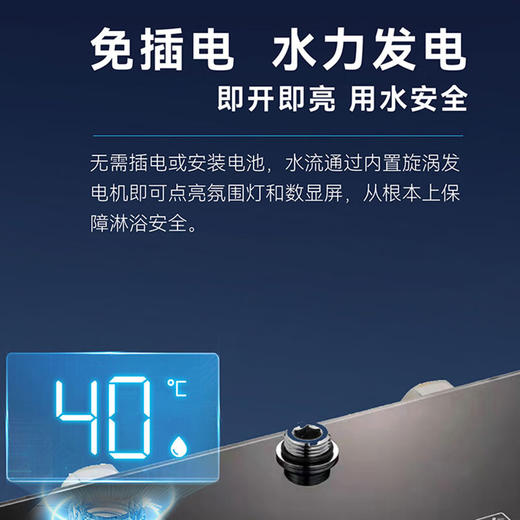 海尔调温四功能按键数显款淋浴花洒 大按键 滑套四功能钢琴按键+智能数显+灯 6422枪灰色/6421银色 商品图1