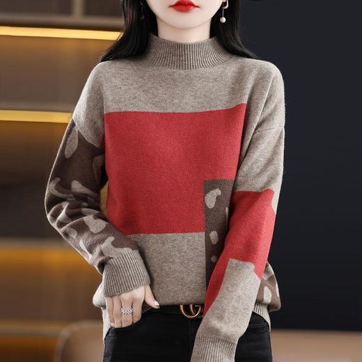 亚马逊欧美跨境毛衣女装大码宽松拼色休闲针织衫女秋冬感 商品图0