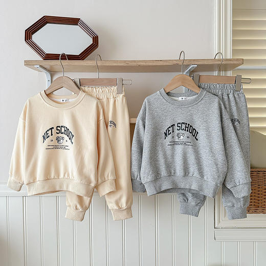 【GZ】无忧购韩版儿童小熊印花运动休闲落肩卫衣卫裤套装（截单后7天发货)25年清仓捡漏 商品图1