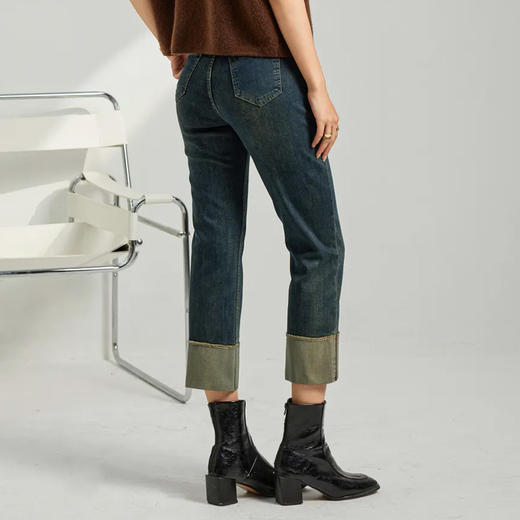 馥迦复古时髦翻边牛仔裤 商品图1