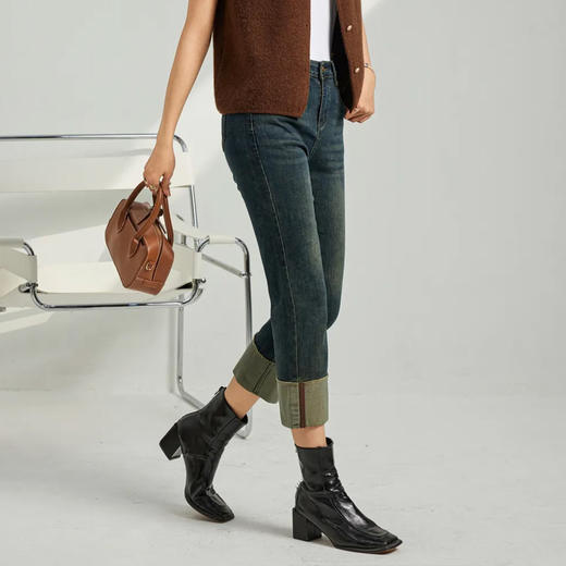 馥迦复古时髦翻边牛仔裤 商品图3