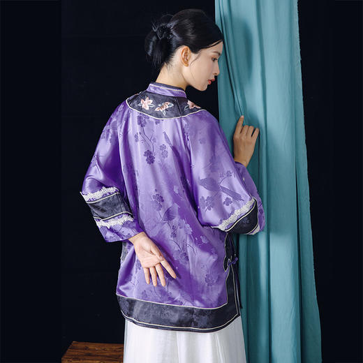 致橡树2024秋新款中式提花缎面绣花国风二大衫清汉女上衣F240753 商品图2