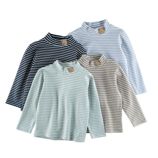 【限时特价！】27kids秋季童装儿童条纹打底衫中高领男孩子宝宝衣服刺绣 商品图0