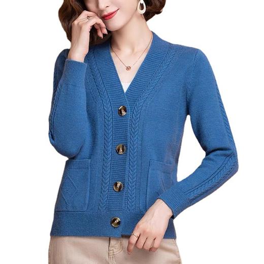 2024秋冬V领纯色开衫简约宽松中年妈妈长袖针织衫毛衣女休闲外套 商品图4