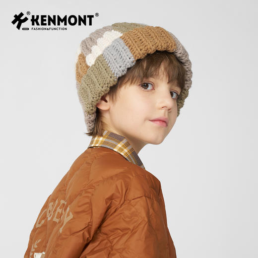 卡蒙儿童秋冬拼块撞色卷边保暖手工毛线帽KM-4460 商品图2