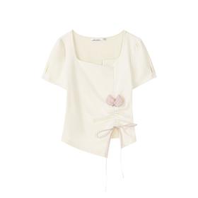 鹿向南「花蝶」气质设计感T恤休闲通勤上衣DC013