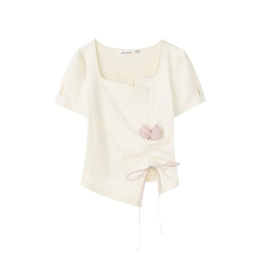 鹿向南「花蝶」气质设计感T恤休闲通勤上衣DC013 商品图0