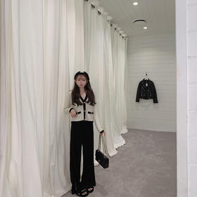 金蘑菇菇 Gabrielle嘉伯丽尔 中古香香/ 经典黑白拼色针织开衫