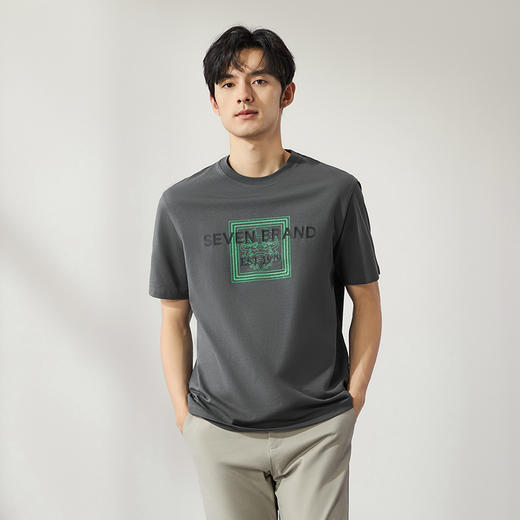 柒牌男士短袖T恤2025夏季新品时尚潮流中国风龙纹休闲圆领上衣薄	128T71620 商品图1