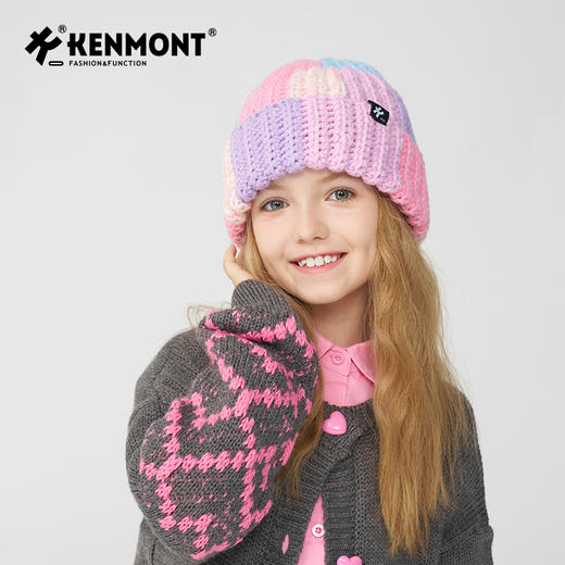 卡蒙儿童秋冬拼块撞色卷边保暖手工毛线帽KM-4460 商品图8